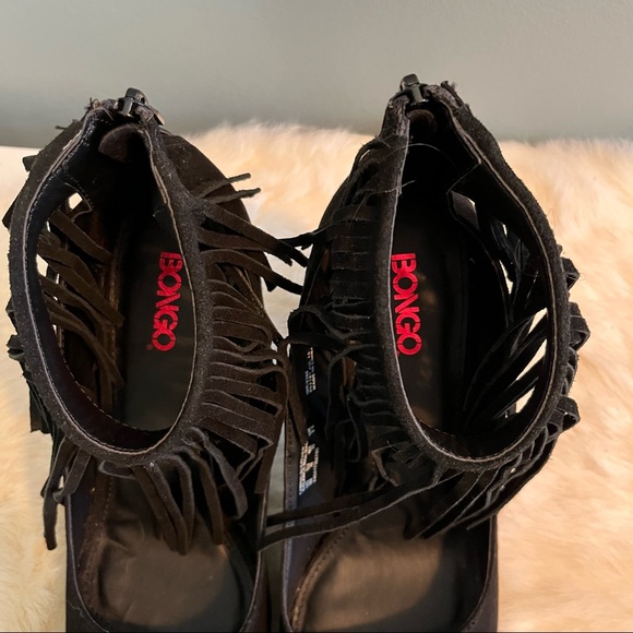 Bongo Black Suede Fringe Heels - Picture 5 of 13